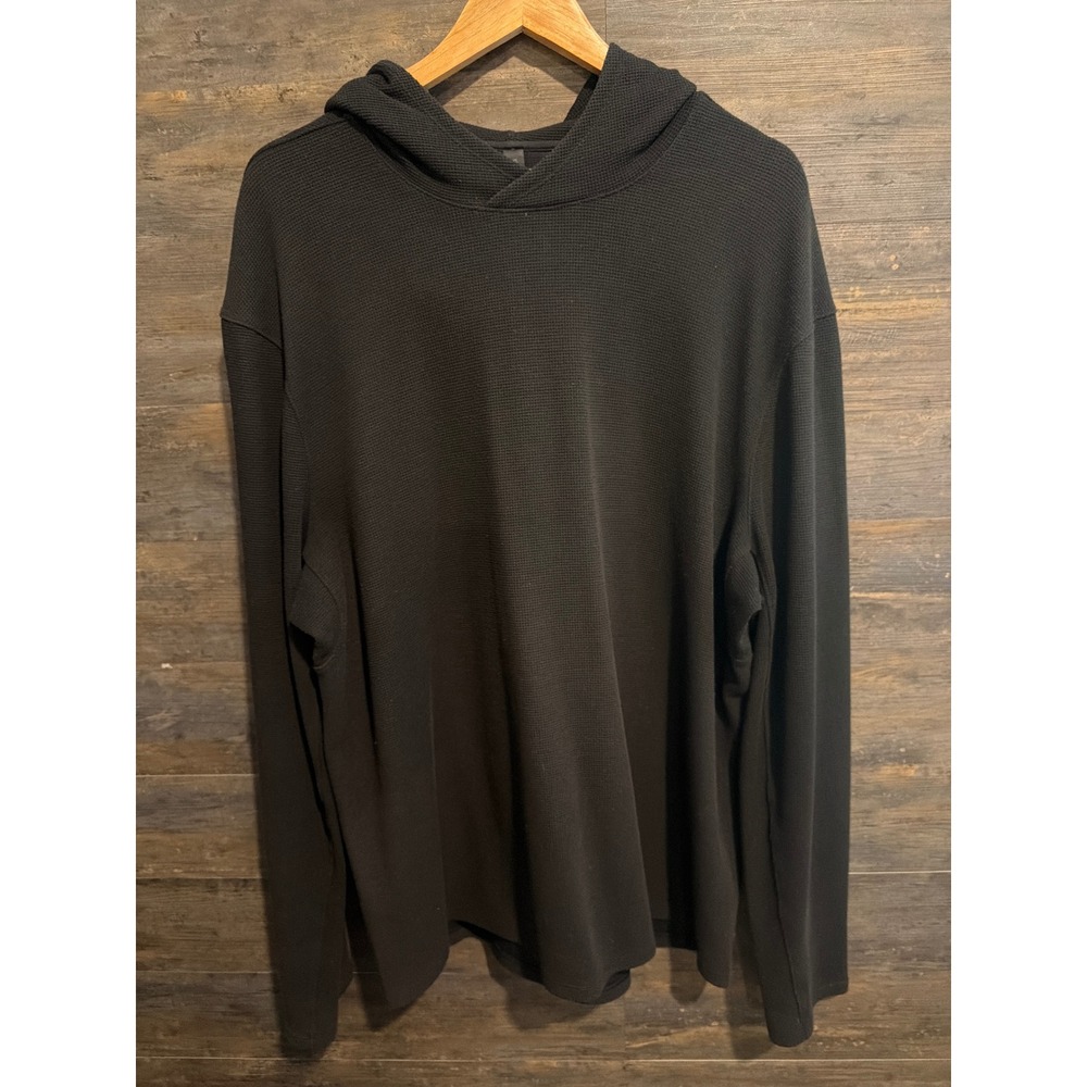 Lululemon Mens Black Waffle Knit Pullover Hoodie XXL Long Sleeve Stretch Top